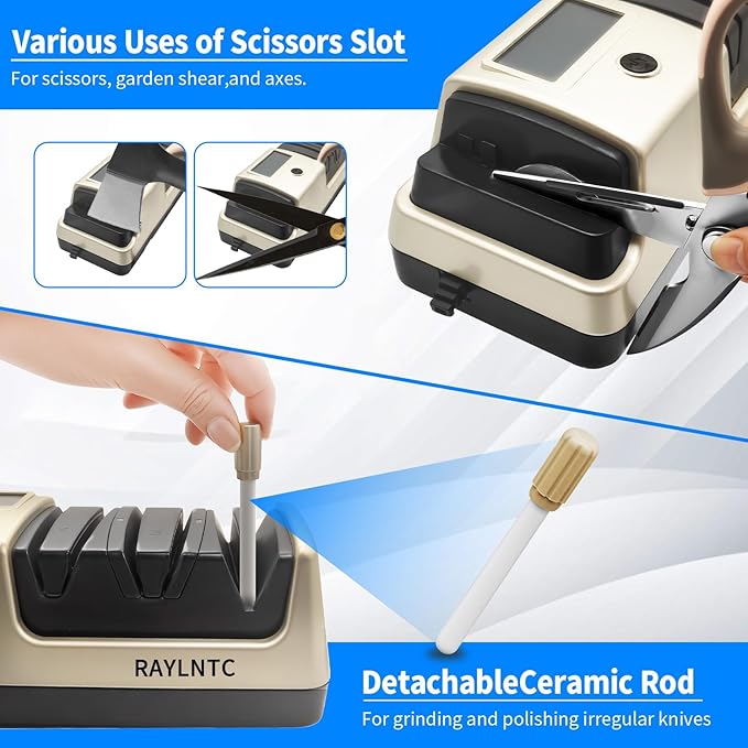 Professional 5-in-1 Electric Knife Sharpener with LCD Display,Scissor Sharpener with 3-Speed & 100% Diamond Abrasives - Precision Angle Guides for Straight, Serrated, Cleaver & Kitchen Scissors