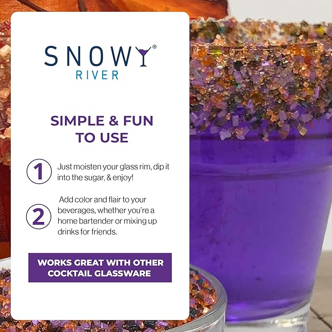 Snowy River Halloween, Cocktail & Margarita Sugar Rimmer - Vibrant Naturally Colored Sugar for Cocktail Rimming, Baking & Decorating, Medium Crystal - 16oz
