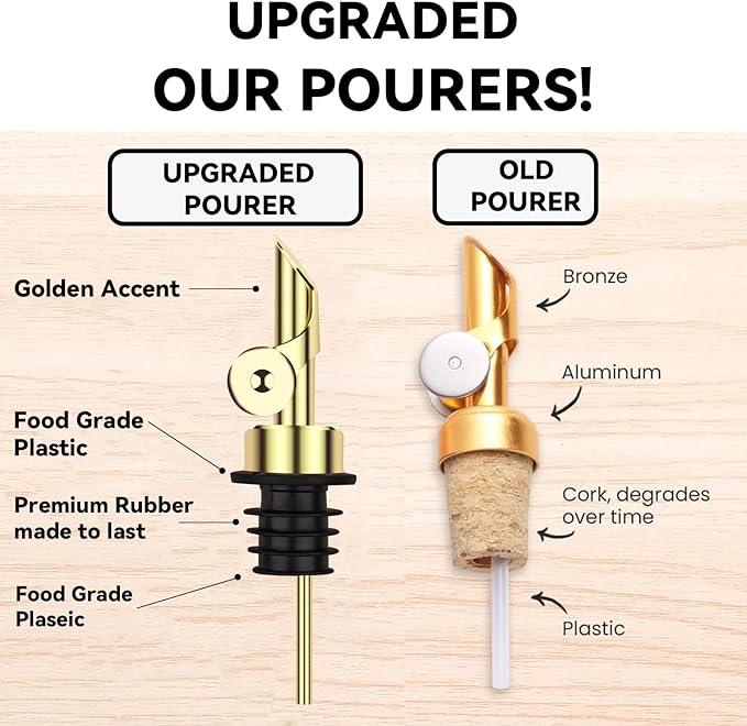 2 Pcs Olive Oil Dispenser Bottle Spout, Speed Liquor Pour Spout with Flip Top, Stainless Steel Auto Pour Spouts for Liquor Bottles, Oil Bottles, Vinegar, Syrup and Other Liquid Bottles Gold
