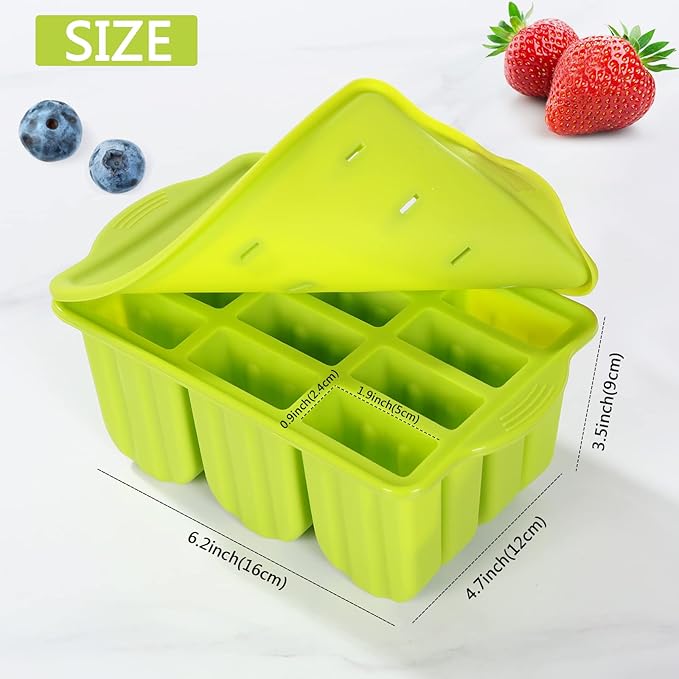 Popsicles Molds Set, 12 Cavity Homemade Maker Ice Pop Mold, Silicone Freezer Molds with 50 Popsicle Sticks 50 Popsicle Bags 50 Ties Funnel Recipes and Cleaning Brush