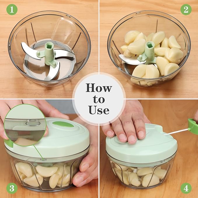 Cambom Manual Food Chopper Vegetable Cutter, Hand String Vegetable Chopper Onions Cutter for Vegetable Fruits Nuts BPA Free Food Safe Material, 550ml Green