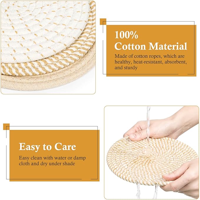 Billbotk 8"" Trivets for Hot pots and Pans, 6 Heat Resistant Hot Pads, Pot Holders for Kitchen, Hot Plate Mats for Table, Kitchen Decor for Counter, Home Essentials, Farmhouse, Brown, WT-6-2