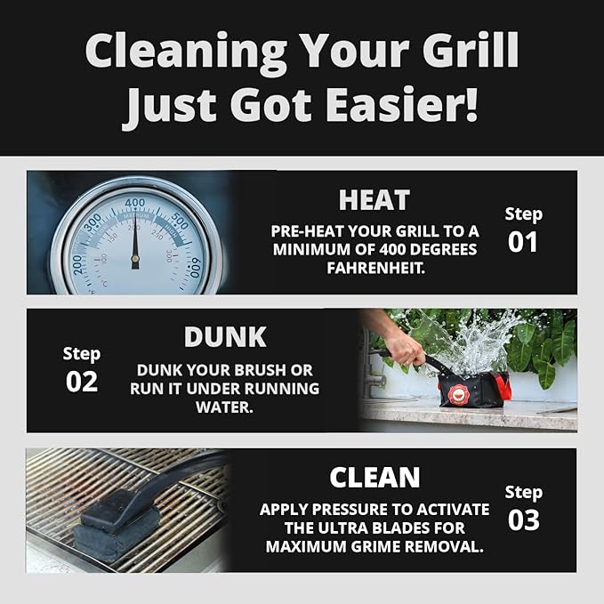 Grill Rescue BBQ Replaceable Scraper Cleaning Head, [Rescue-Upgraded], Bristle Free, Durable and Unique Scraper Tools for Cast Iron or Stainless-Steel Grates, Barbecue Cleaner (Ultra Pro Head)