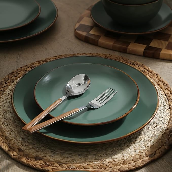 Stone Lain Brasa Modern Stoneware 16 Piece Dinnerware Sets, Plates and Bowls Sets, Dish Set for 4, Green