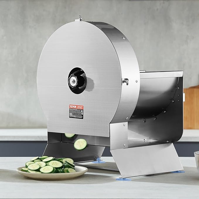 VEVOR Electric Vegetable Slicer, 0-0.5"/0-12mm Thickness Adjustable Commercial Slicer Machine, Convertible to Manual, Stainless Steel Food Cutter Slicing Machine, Large Feed Port for Potato, Tomato