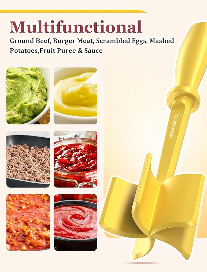 5-Curve Blade Meat Masher for Ground Beef, Heat Resistant Hamburger Chopper, Non-Stick Mix and Chop Kitchen Tool