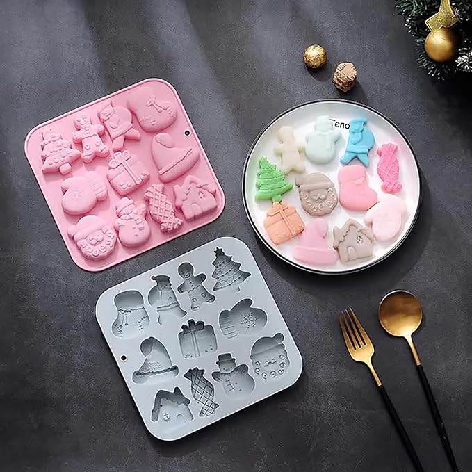 2 Pcs Christmas Chocolate Silicone Molds, 11 Cavity 11 Shapes Christmas Baking Molds for Cake Chocolate Candy Cupcakes Pudding Muffins Ice Cube Soap Ice Cube Jelly Making