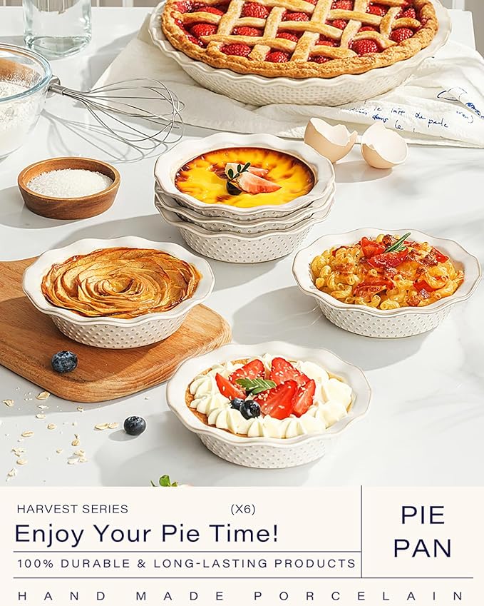 getstar Ceramic Mini Pie Pan Set of 6, Small Pie Dish for Baking, Non-Stick, Oven & Dishwasher Safe, Quiche Baking Dish, Pie Plate, Deep Dish Pie Pan (Dots)