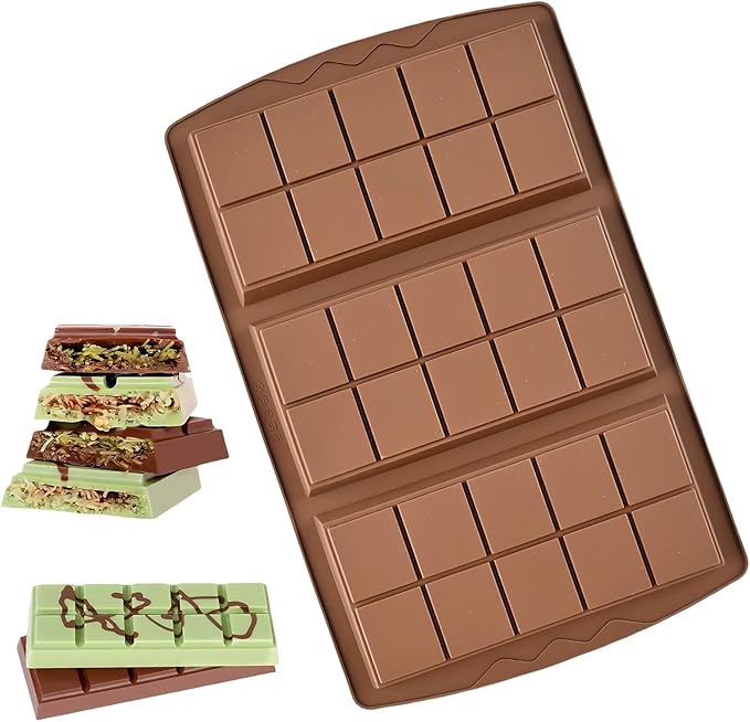 1 Pc Chocolate Bar Mold, 10 Snap 4/5 Inch Deep Large Chocolate Mould Silicone Break Apart Thick Silicone Molds for Candy, Dubai Pistachio, Snacks and Desserts