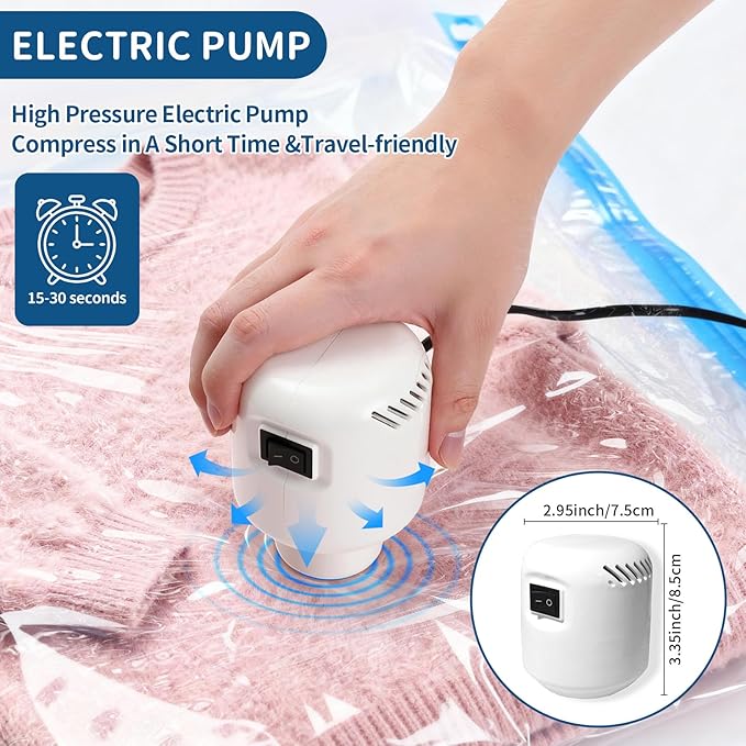 Vacuum Storage Bags with Electric Pump,8 Pack Extra Large Space Saving Vacuum Seal Bags for Bedding,Blanket,Comforters,Duvets,Pillows(4 Large+4 Super Jumbo)