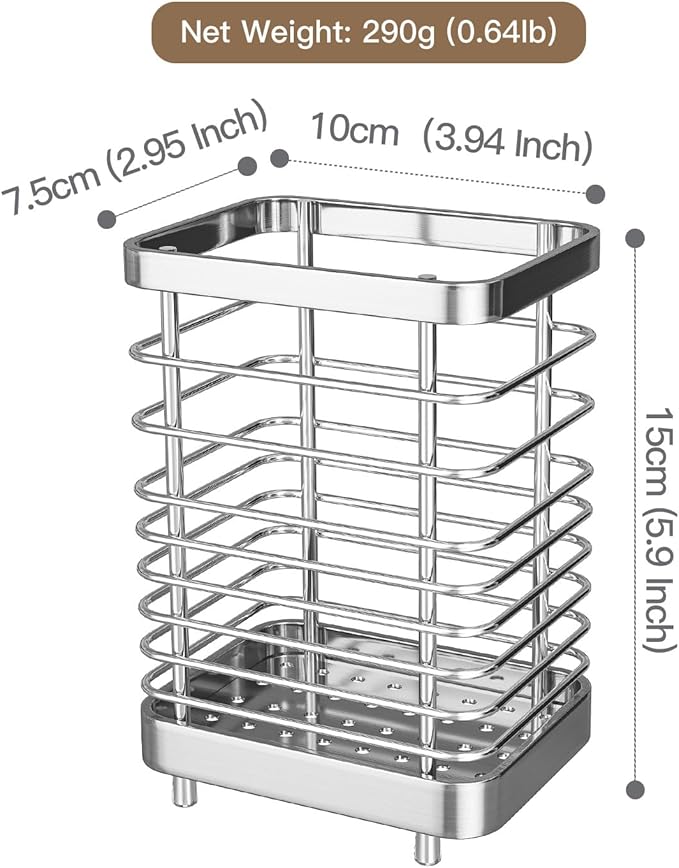 Kitchen Utensil Drying Rack,304 Stainless Steel Chopsticks Spoon Fork Knife Drainer Basket Flatware Storage Drainer, Dish Drainer for Kitchen Counter