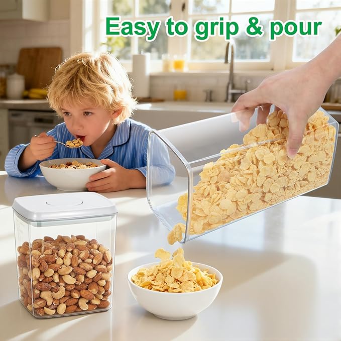 TBMax Flour Sugar Storage Container 3Pack 1.26+2.11+3.48 Quart, Airtight Food Storage Containers with Pop Up Lid & Measuring Scoop for Kitchen Pantry Organization
