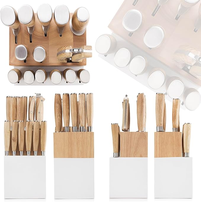 Natura Series 15 PCS Knife Block Set, Ultra Sharp High Carbon Stainless Steel with Wooden Handle