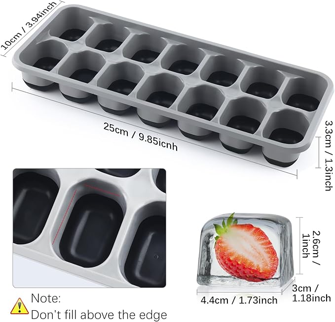 Silicone Ice Cube Tray, 8 Pack Easy-Release & Flexible 14-Ice Cube Trays with Spill-Resistant Removable Lid, Stackable Ice Trays with Covers for Freezer, Cocktail (4 Black+ 4 Grey)