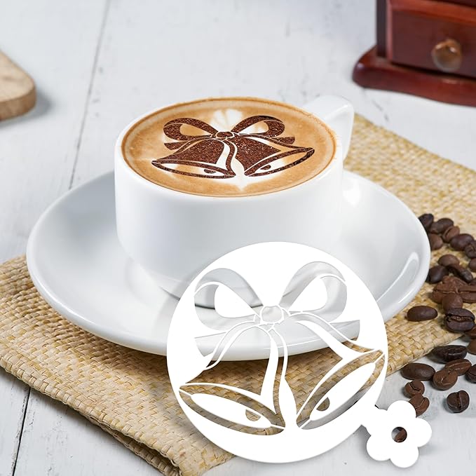 Christmas Coffee Cookie Stencils - 25 Pcs Reusable Small Latte Art Coffee Cookie Bread Baking Template Stencils, Snowman Holy Wreath Bow Gingerbread Template