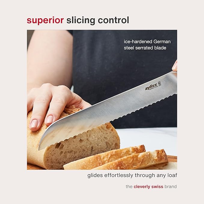 Zyliss Comfort Pro Bread Knife - Full Tang Bread Knife - Ice Hardened Stainless Steel Kitchen Knife - Crumble-Free Kitchen Cutlery - Black/Stainless Steel - 8 inches