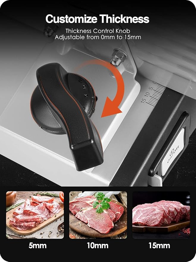 OSTBA Electric Deli Meat Slicer, 200W Food Slicer with 0-15mm Adjustable Thickness, 7.5” Removable Stainless Steel Blade & Food Carriage, Child Safety Lock, Easy to Clean - For Home Use