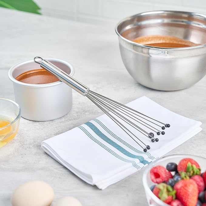 Restaurantware-German Standard 10.6 Inch Ball Whisks, 24 Kitchen Whisks With Silicone Balls - Ergonomic Handle, Dishwashable, Stainless Steel Manual Egg Beater, Durable, For Whisking, Stirring, Mixing