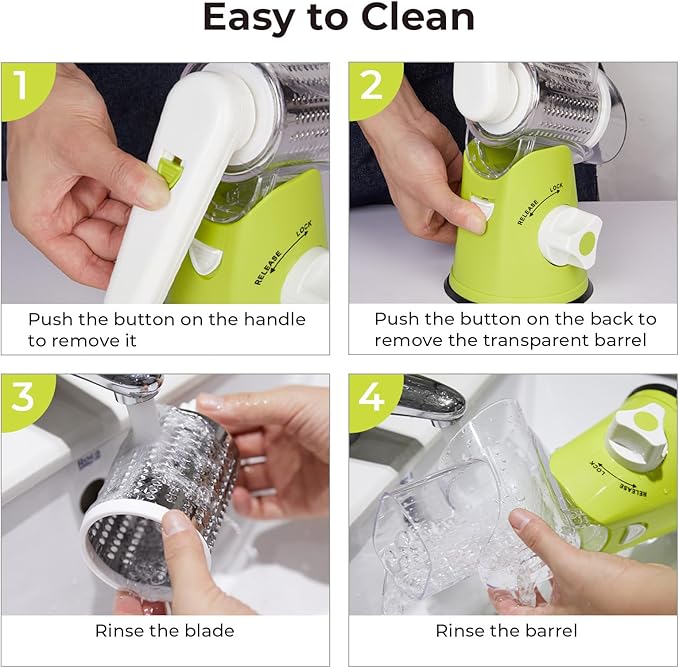 X Home Rotary Cheese Grater for Kitchen, Shredder with 3 Interchangeable Blades, Rotary Grater with Handle and Strong Suction Base, for Vegetables, Fruit, Nuts, Easy to Use and Clean, Green