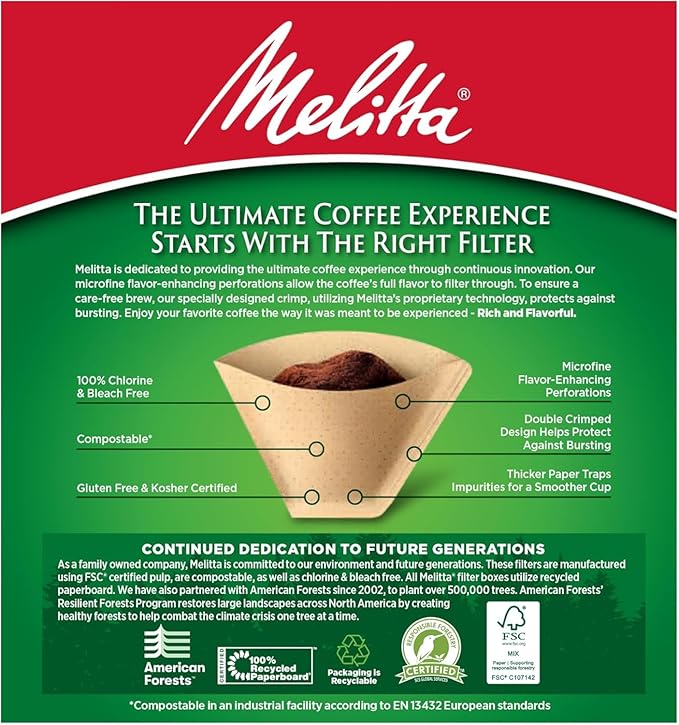 Melitta #4 Cone Coffee Filters, Unbleached Natural Brown, 100 Count, 300 Total Filters - Packaging May Vary (Pack of 12)