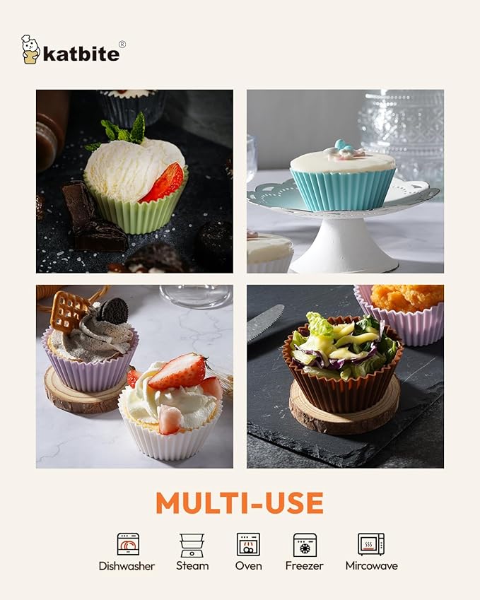 Silicone Cupcake Baking Cups Katbite 24 Pack Silicone Baking Cups Reusable Non-stick Heavy Duty Cupcake Liners for Baking Soft Pale Muffins Cups for Party Halloween Christmas