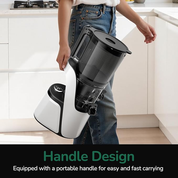 Canoly C16 Cold Press Juicer, 6" Extra Wide Feed Chute, 3-IN-1 Strainers (Juice & Sorbet & Nut Milk), Powerful AC Brushless Motor, Self Precut System, Juicer Machines with BPA-Free (Pearl White)