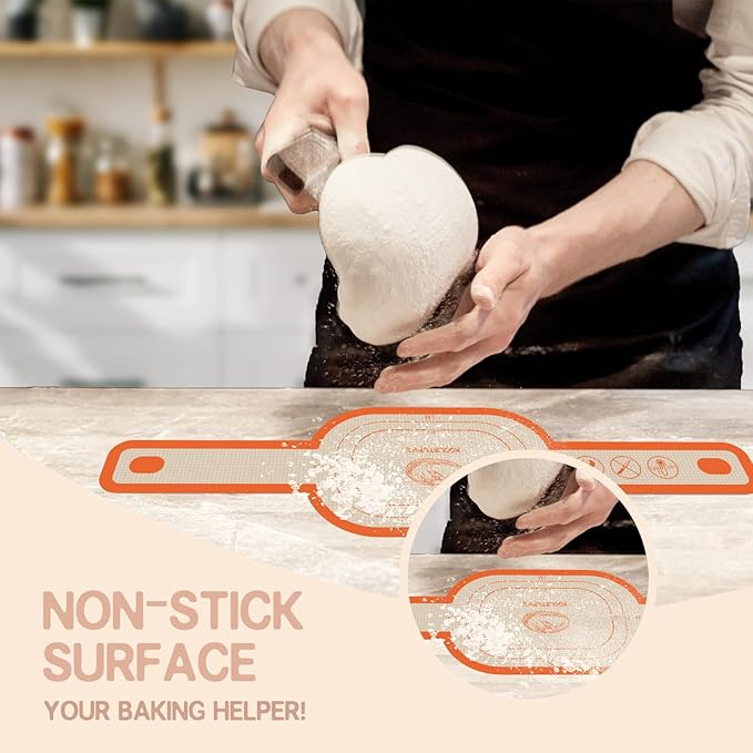Silicone Bread Sling Oval and Round, 2 PCS Nonstick＆Reusable Bread Baking Mats, Easy-To-Clean Dutch Oven Liners, Sourdough Bread Baking Supplies (Oval and Round, Orange)