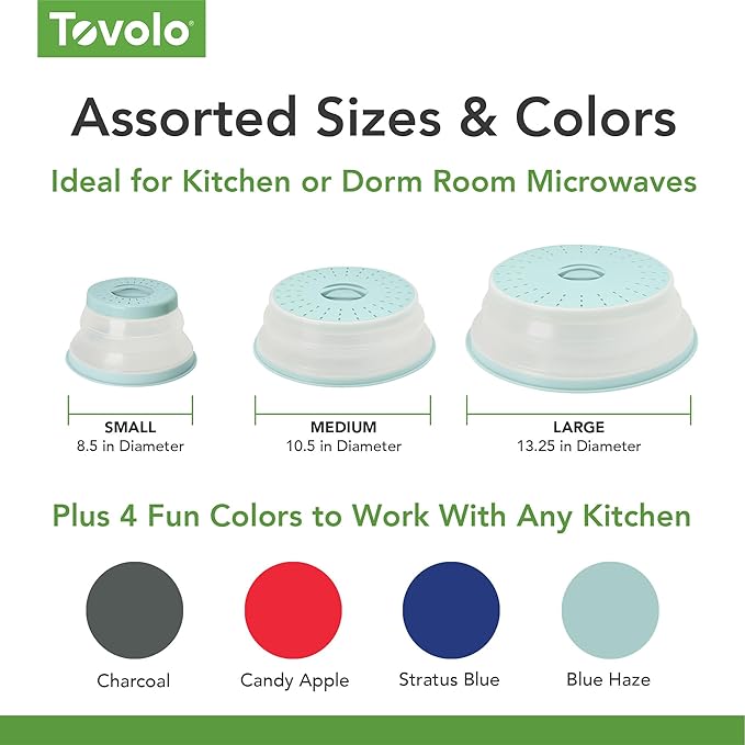 Tovolo Large Microwave Splatter Cover Blue Haze 13 inch Collapsible Silicone Splatter Cover for Extra Large Microwaves, Dishwasher Safe Vented Plate Guard BPA Reheating Cover for Food