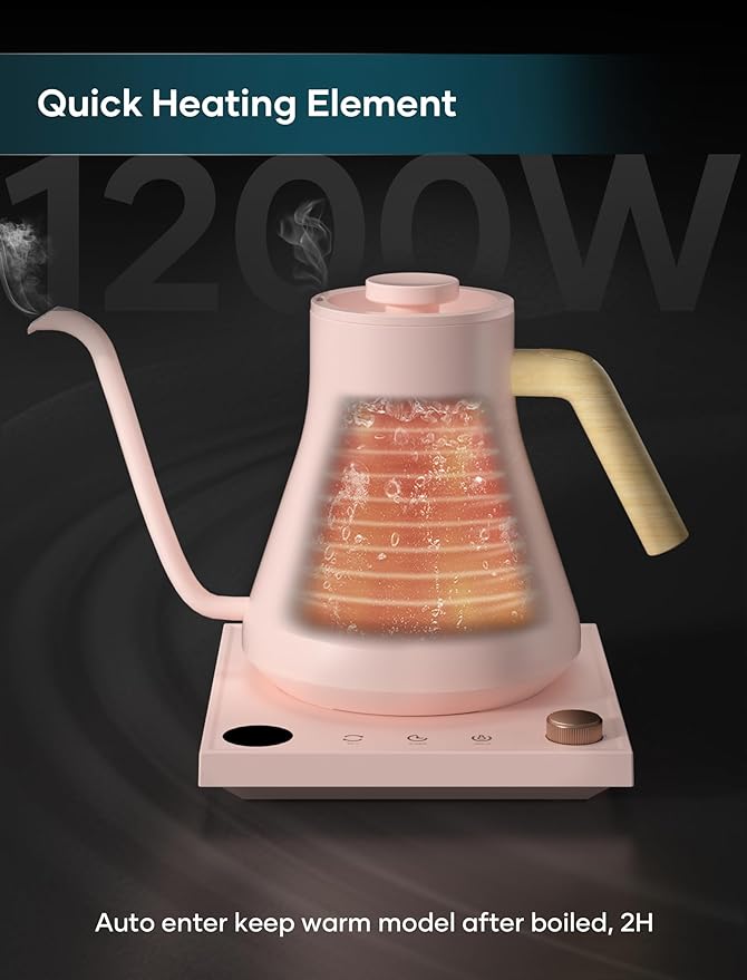 Electric Kettles, Gooseneck Electric Kettle, ±1℉ Temperature Control, Stainless Steel Inner, Quick Heating, for Pour Over Coffee, Brew Tea, Boil Hot Water, 0.9L Pink