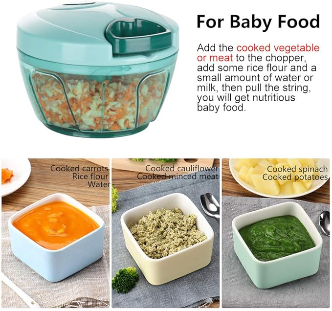 Ourokhome Manual Food Processor Vegetable Chopper, Portable Hand Pull String Garlic Mincer Onion Cutter for Veggies, Ginger, Fruits, Nuts, Herbs, etc., 500ml, Blue