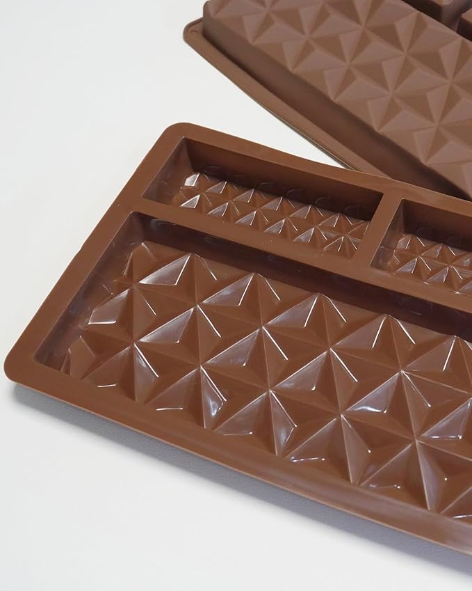 Silicone Chocolate Bar Mold, 1 Inch Deep, Large Candy Mould for Stuffed Bars and Fillings, 2 Pcs (brown01)