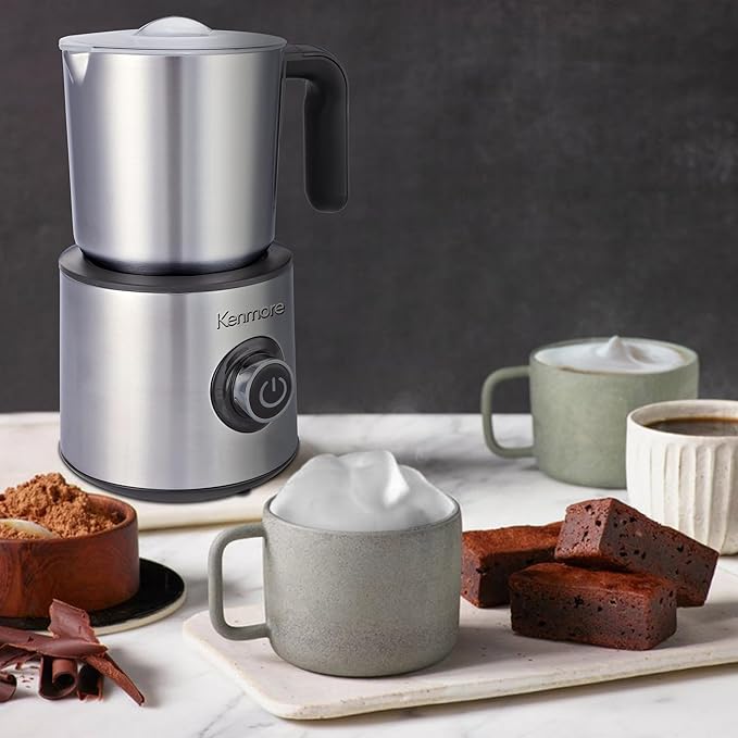 Kenmore Electric Milk Frother- Hot & Cold Milk Steamer and Foam Maker for Coffee, Lattes, Cappuccino, Portable Milk Heater and Foamer for Espresso, Home Brewing, Automatic Milk Steamer