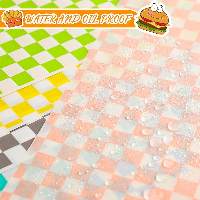 Fulmoon 1200 Sheets Waxed Deli Paper Sheets Sandwich Wrap 12 x 12 Inch Plaid Checkered Sandwich Liners, Food Basket Liner Deli Wrap Wax Paper for Wrapping Bread BBQ Picnic