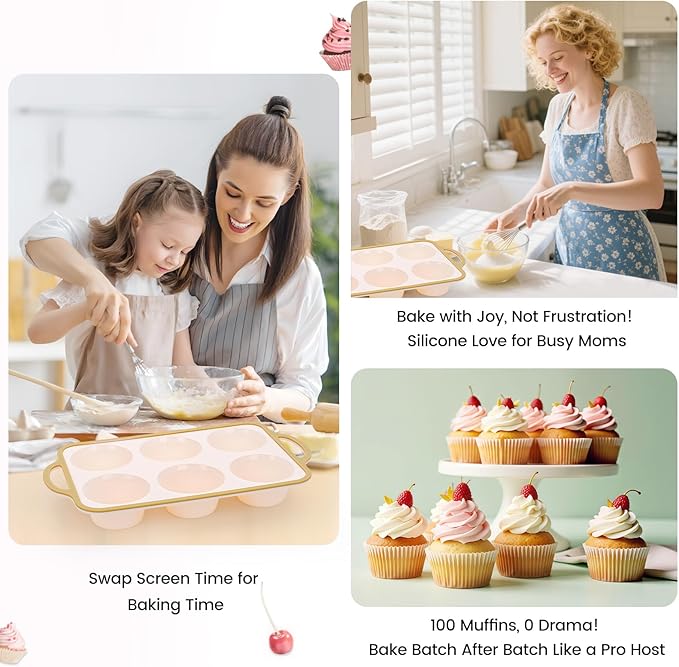 Silicone Jumbo Muffin Pan with Metal Frame, Non Stick Food Grade Silicone Large Muffin Pan, with Handles 6 Cup,BPA-Free and Dishwasher Safe, Jumbo Cupcake Pans - 2 Piece Light Yellow