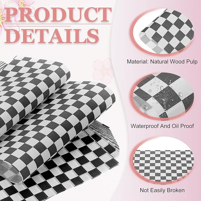 PATIKIL 7.1" x 7.1" Waxed Paper Sheets, 50Pcs Square Pattern Oil-absorbing Dry Food Wrapping Paper for Bakery Coffee Shop Home Baking Kitchen DIY, Black