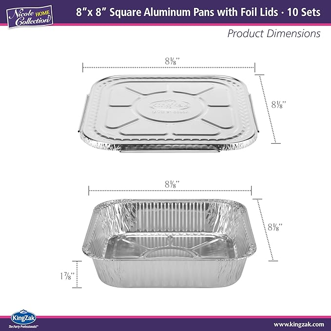 8x8 Aluminum Pans With Lids (10 Pack) 8 Inch Foil Pans With Covers - Cake Pans - Aluminum Square Pans With Lids - Disposable Food container - great For Cake Baking, Cooking, Freezing, Prepping Food