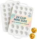 2-Pack Mini Muffin Pan 24 cups - Silicone Muffin Pans with Metal-Reinforced Handles – Nonstick, BPA-Free, Food-Grade Bakeware for Mini Cupcakes & Snacks – Dishwasher Safe, Cream
