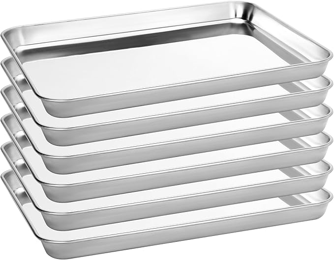 6 Pack Stainless Steel Baking Sheet Pans, 12.5" L × 9.6" W × 1" H Cookie Sheets for Toaster Oven, Rust-Resistant, Dishwasher Safe