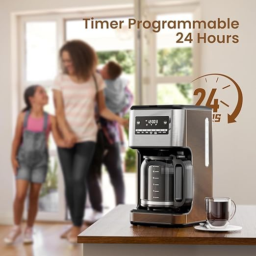 Coffee Maker, 14-Cup Programmable Drip Coffee Makers with Reusable Filter & Keep Hot Plate, Auto Pause Small Coffee Machines with Coffee Pot, Timer, Self-cleaning, for Home, Stainless Steel