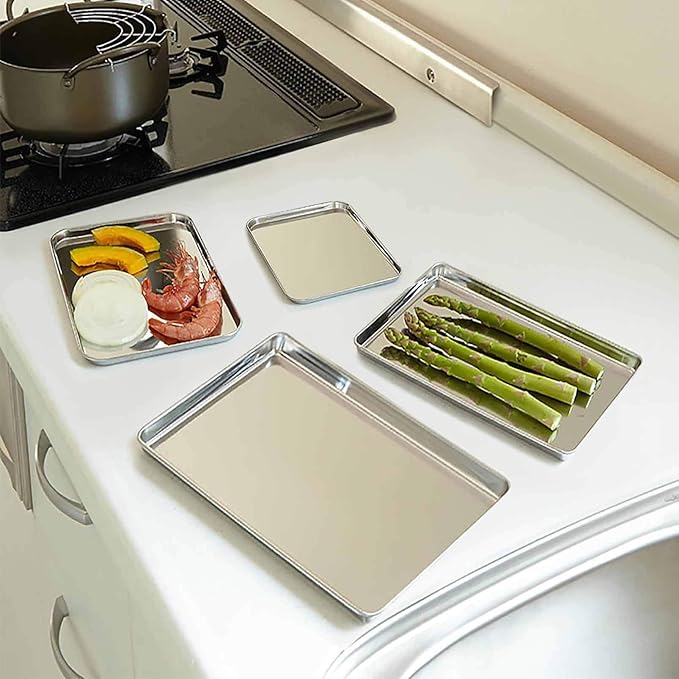 TeamFar Baking Sheet Set of 4, Stainless Steel Baking Pan Tray Cookie Sheet, Non Toxic & Healthy, Rust Free & Easy Clean - Dishwasher Safe