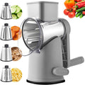 Rotary Cheese Graters with 4 Blades, Hand Crank Cheese Grater with Waffle Slicer, Red, Black and White Cheese Shredder with Suction Base, Easier for Shredding & Grating (Grey, 4 Graters)