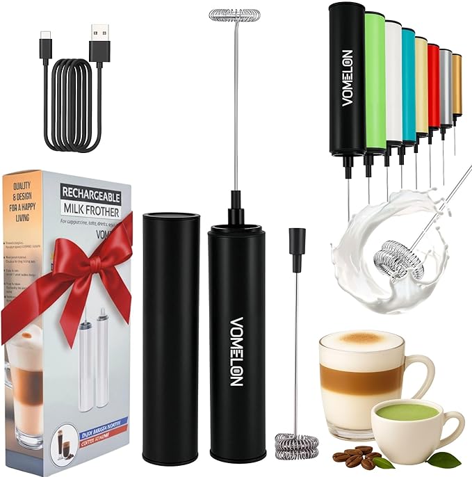 Rechargeable Milk Frother, Electric Coffee Foamer, Handheld Drink Mixer for Latte, Cappuccino, Coffee, Eggs, Hot Chocolate, Protein,Paint Black