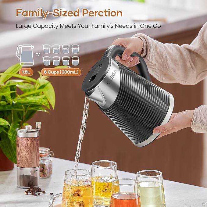 OLEGA Electric Kettle: 1500W 1.8L Electric Kettles for Boiling Water, BPA-Free Stainless Steel Electric Hot Water Kettle Auto Shut Off Water Boiler Tea Kettle Teapot for Tea Coffee Black