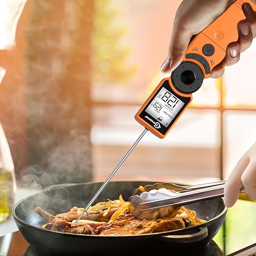 Digital Meat Thermometer for Grill, Instant Read Food Thermometers for Cooking with Food Doneness Guide, Calibration and LCD Backlight Screen, High Accuracy ±1% ℉, BBQ Beef Candy Orange