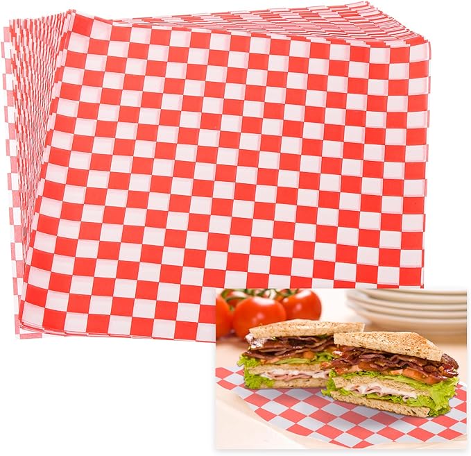 PATIKIL 8.7" x 8.7" Waxed Paper Sheets, 50Pcs Square Pattern Oil-absorbing Dry Food Wrapping Paper for Bakery Coffee Shop Home Baking Kitchen DIY, Red