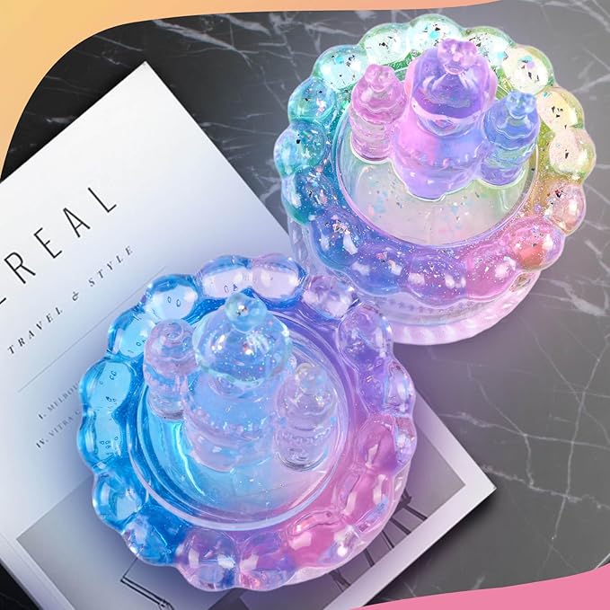 Heart Rose Jar Resin Mold with Lid ，Epoxy Resin Storage Box Casting Molds ，DIY Jewelry Container Silicone Mould (Castle Cake)