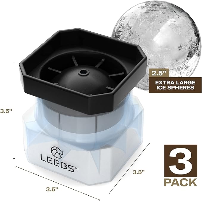 Silicone Freezer Press Sphere Ice Ball Maker Mold, 3 Pack for Large Round Craft Whisky Ice Balls - Bourbon, Scotch, Old Fashioned, Cocktail Drinks - by LEEBS