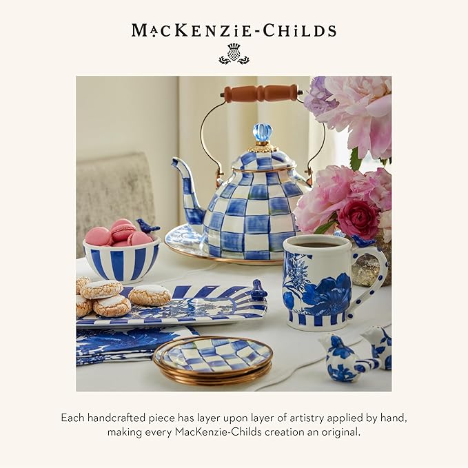 MACKENZIE-CHILDS Rolling Pin, Decorative Roller Pin for Baking, Cute Baking Supplies, Blue-and-White Royal Check