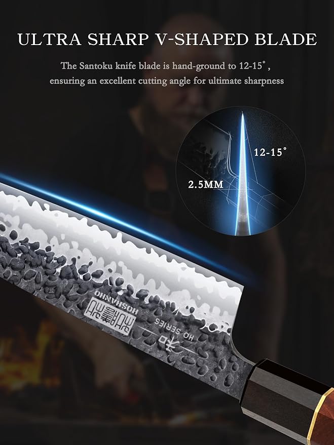 HOSHANHO Chef's Santoku Knife 7 Inch, Professional Japanese High Carbon Steel Chef Knife, Ultra Sharp Kitchen Knife with Octagonal Rosewood Handle