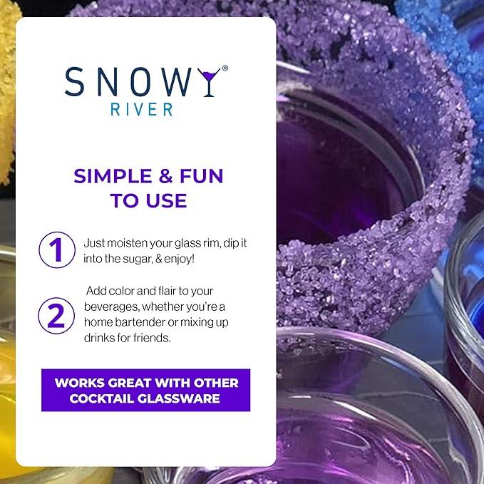 Snowy River Purple, Cocktail & Margarita Sugar Rimmer - Vibrant Color Glass Rimming Sugar with Medium Crystal Texture - 8oz